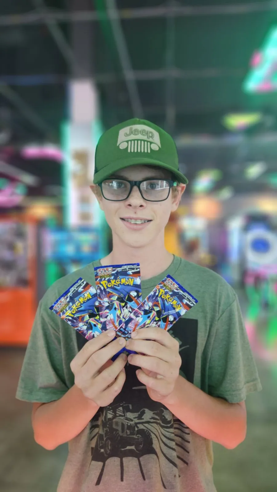Guest showing off trading card packs